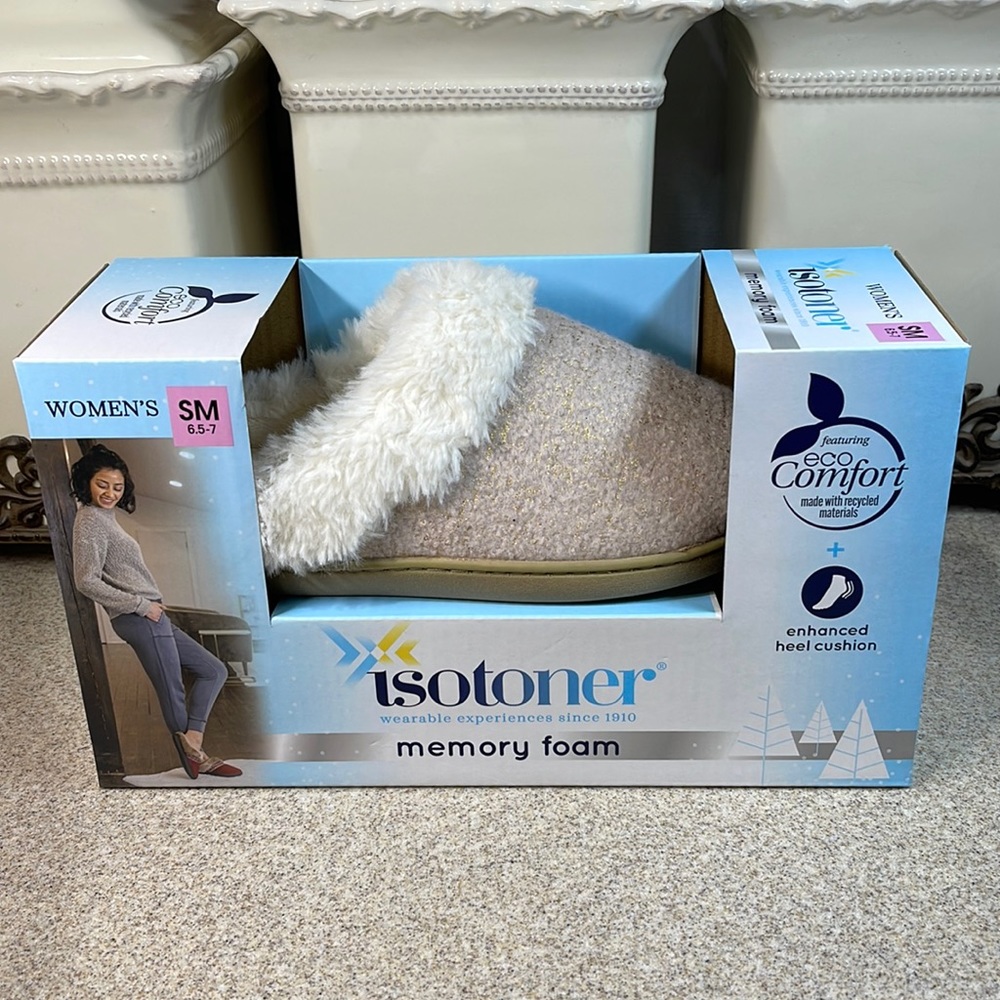COPY - COPY - ISOTONER MEMORY FOAM. SLIPPERS SM 6.5-7 PINK - Picture 1 of 10